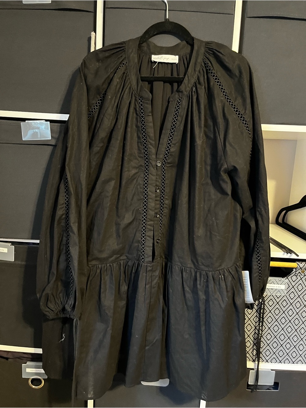 Nordstrom Black Peasant Blouse with Lace Trim